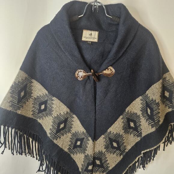 Legendary Whitetails Aztec Bohemian Poncho Navy Gray OS Toggle Button Southwest - Picture 3 of 7